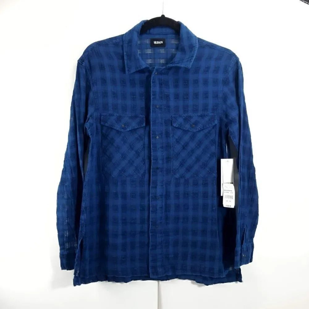 HUDSON WOMEN'S  NWT BLUE PLAID PRINT SLEEVELESS BUTTON UP SHIRT SIZE XS